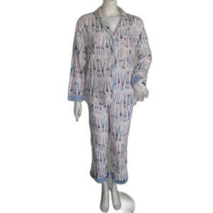 MUNKI MUNKI Flannel Pajama Set, L, 2 pc, Top/Capri Pants, Skis all over, Pocket